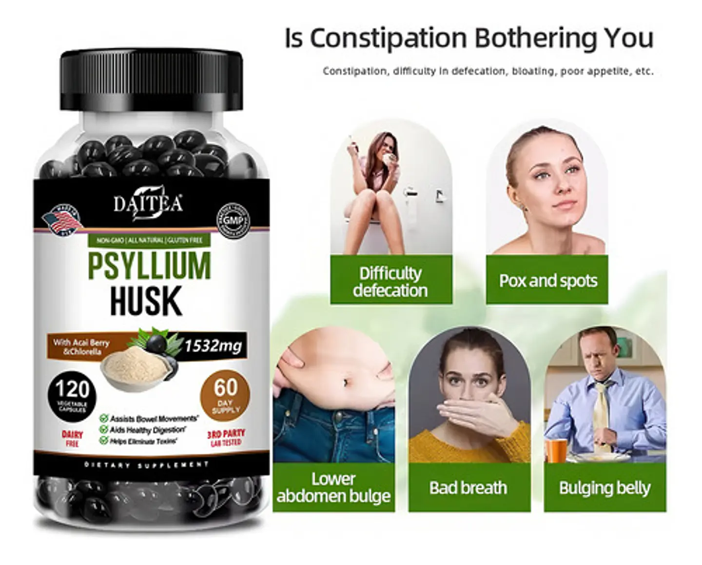 Psyllium Husk Enzimas Digestivas Control De Peso 120 Cáp 5