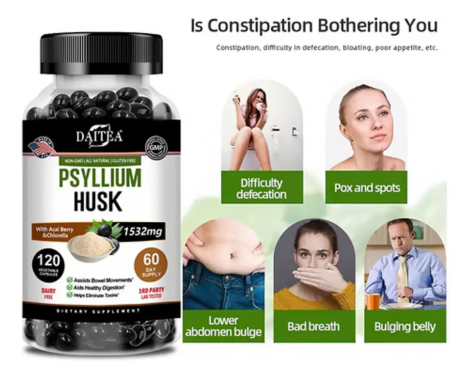 Psyllium Husk Enzimas Digestivas Control De Peso 120 Cáp 5
