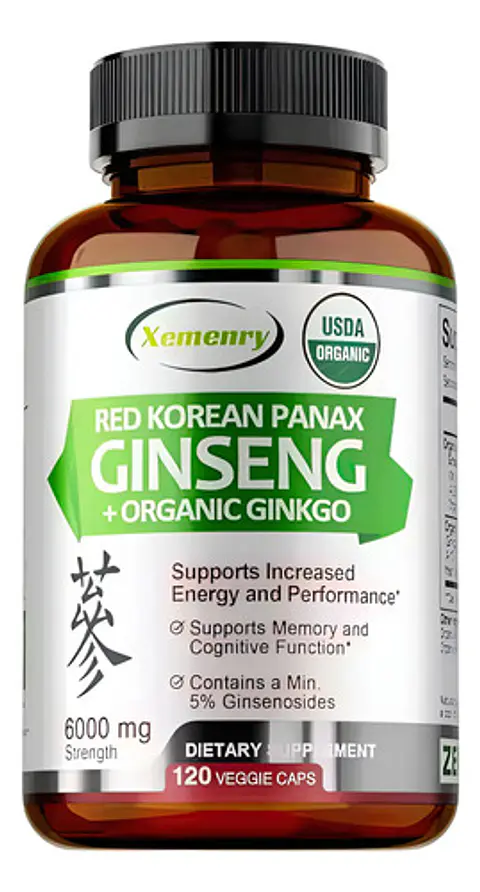 Ginseng Rojo Coreano +ginkgo Orgánico 120 Cápsulas, Memoria