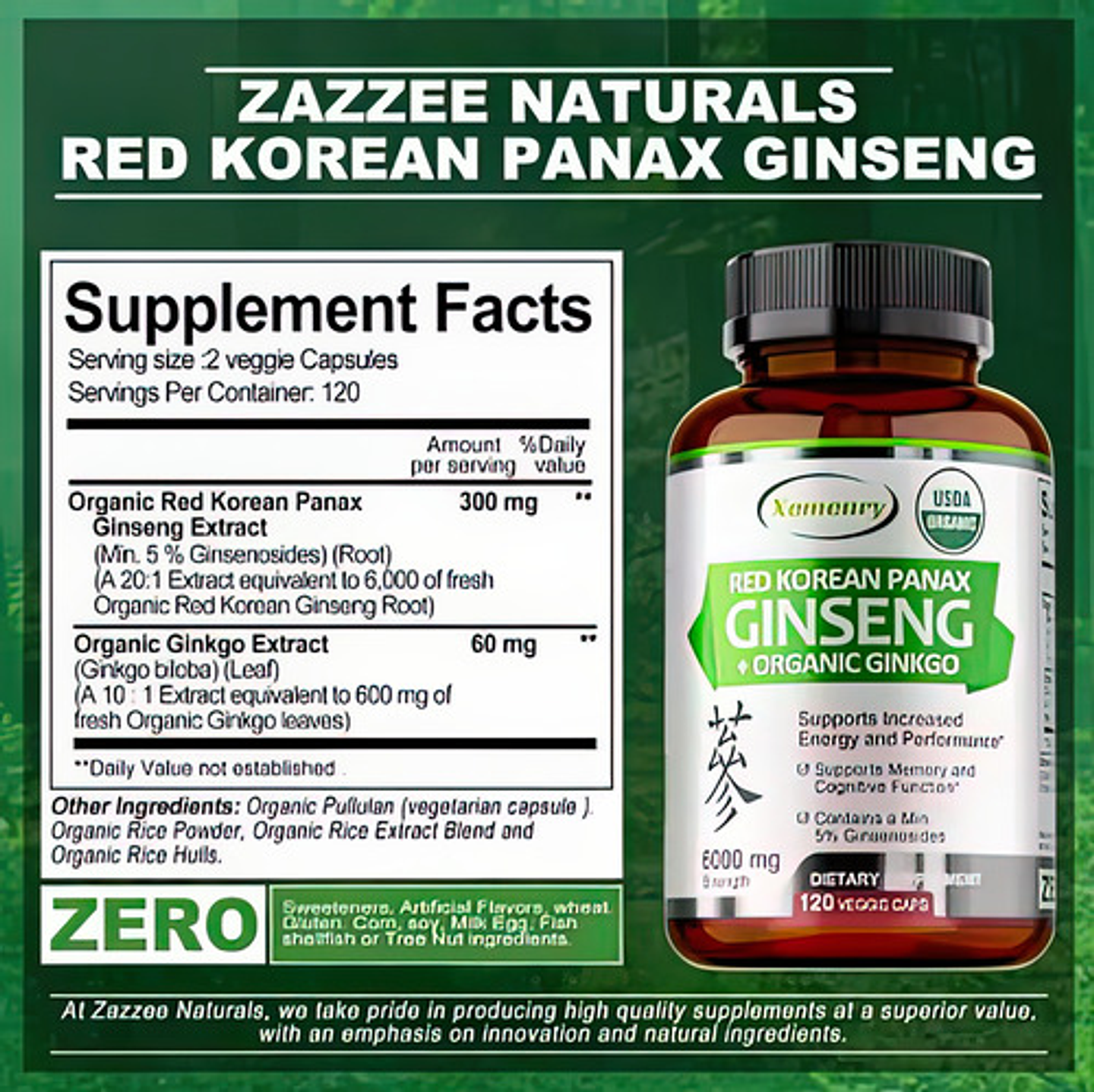 Ginseng Rojo Coreano +ginkgo Orgánico 120 Cápsulas, Memoria 2