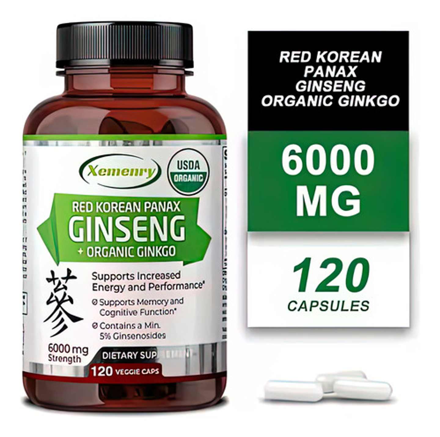 Ginseng Rojo Coreano +ginkgo Orgánico 120 Cápsulas, Memoria 3