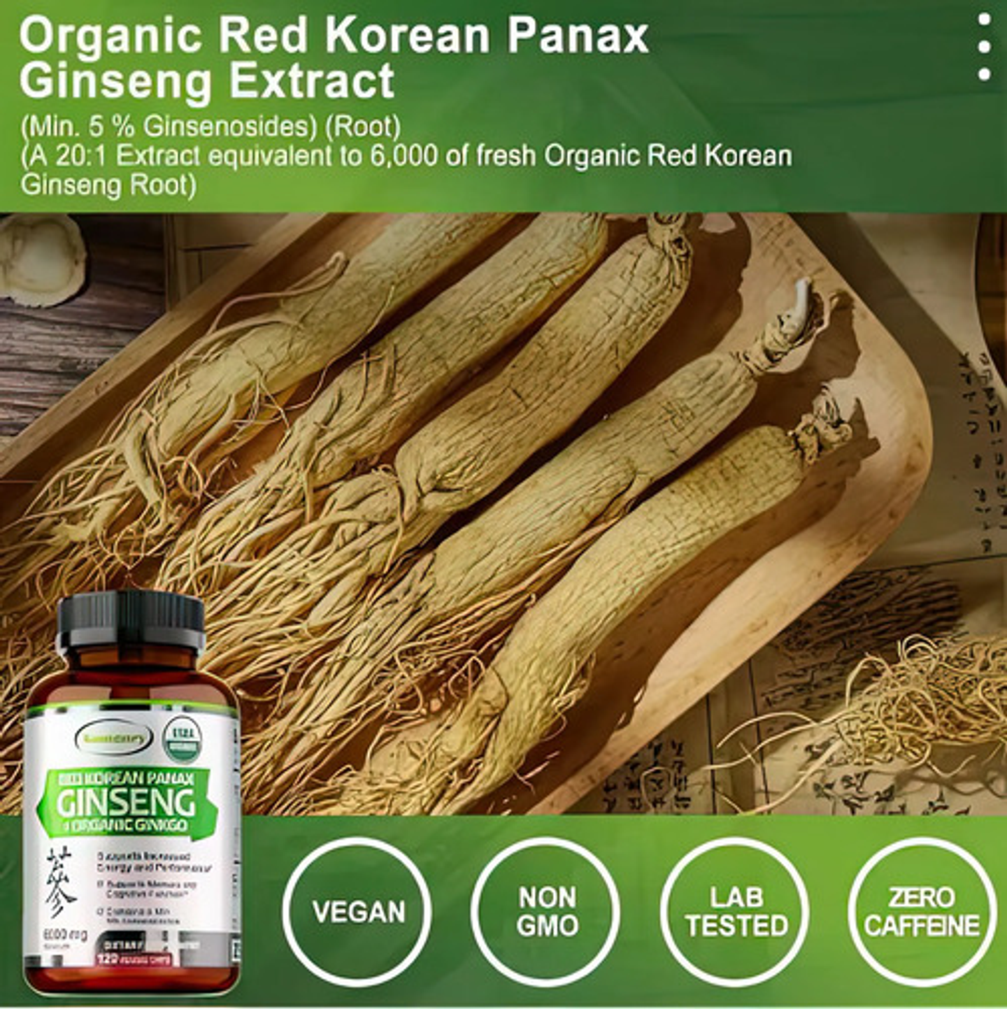 Ginseng Rojo Coreano +ginkgo Orgánico 120 Cápsulas, Memoria 4