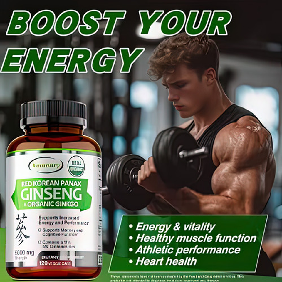 Ginseng Rojo Coreano +ginkgo Orgánico 120 Cápsulas, Memoria 5