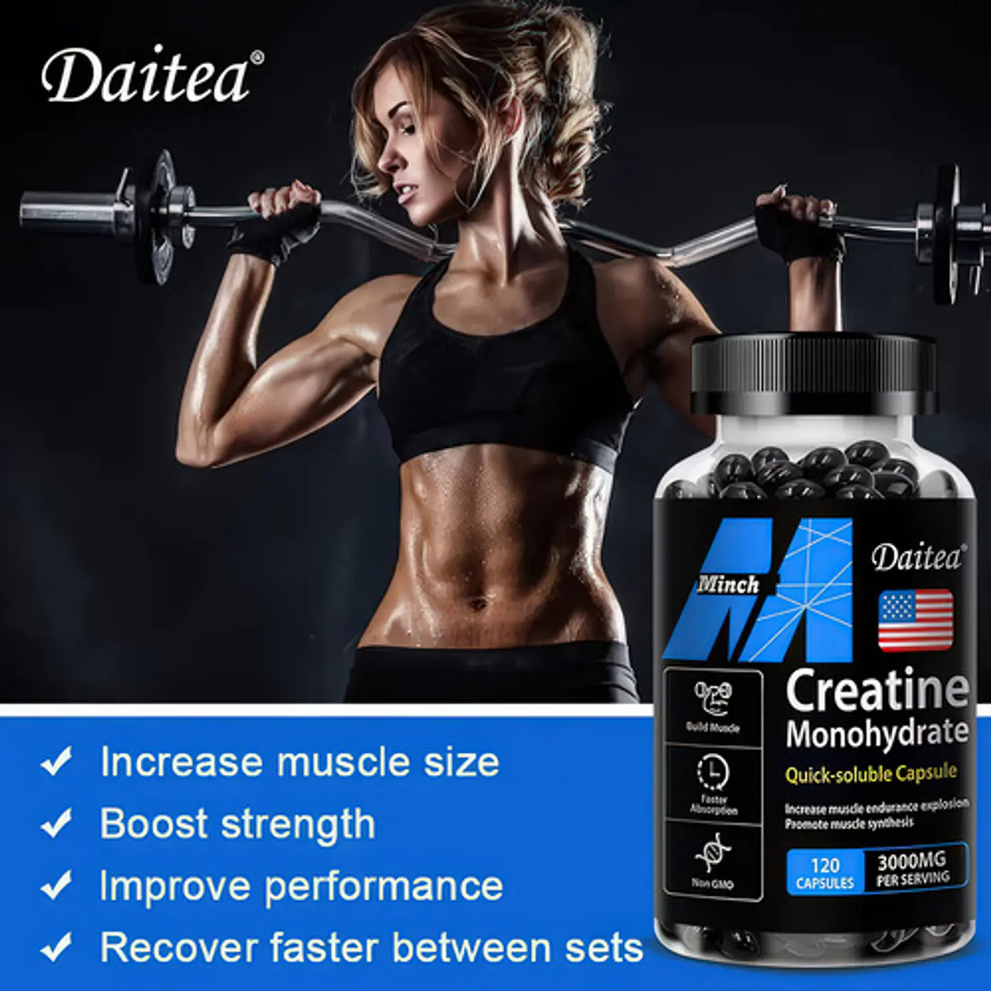 Creatina Monohydrate 120 Capsulas 3000Mg Sabor Sin Sabor 3