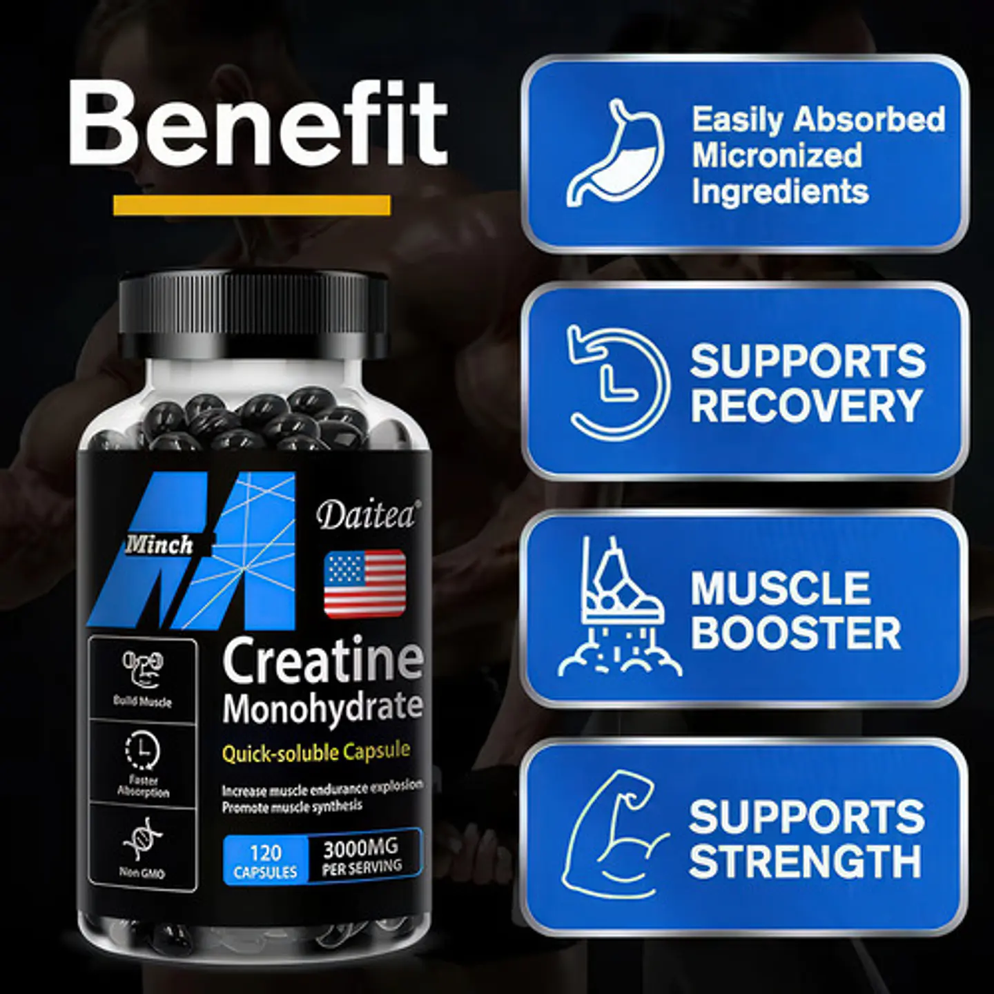 Creatina Monohydrate 120 Capsulas 3000Mg Sabor Sin Sabor 7