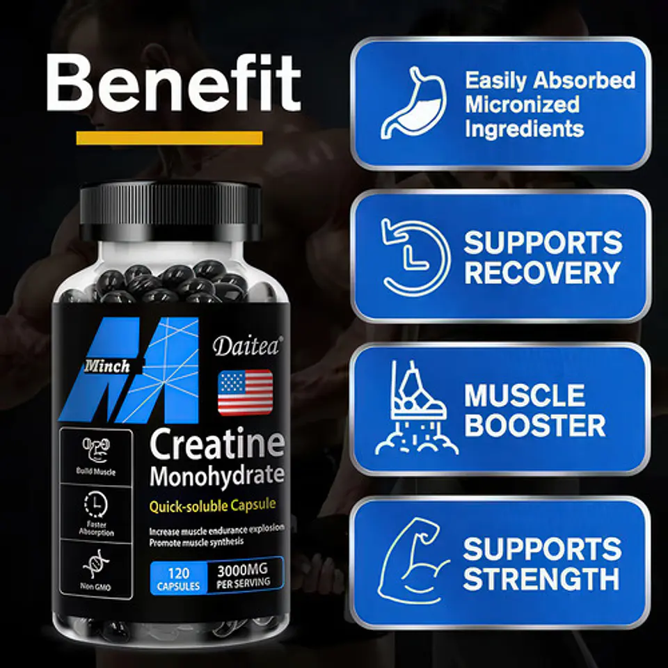 Creatina Monohydrate 120 Capsulas 3000Mg Sabor Sin Sabor 7