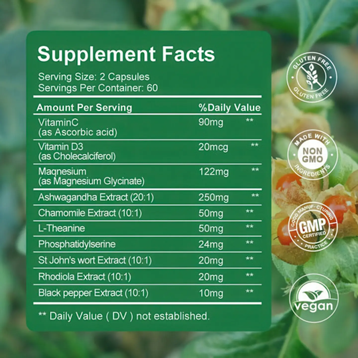 Suplemento Control Cortisol Ashwagandha Radiola Magnesio D3 2
