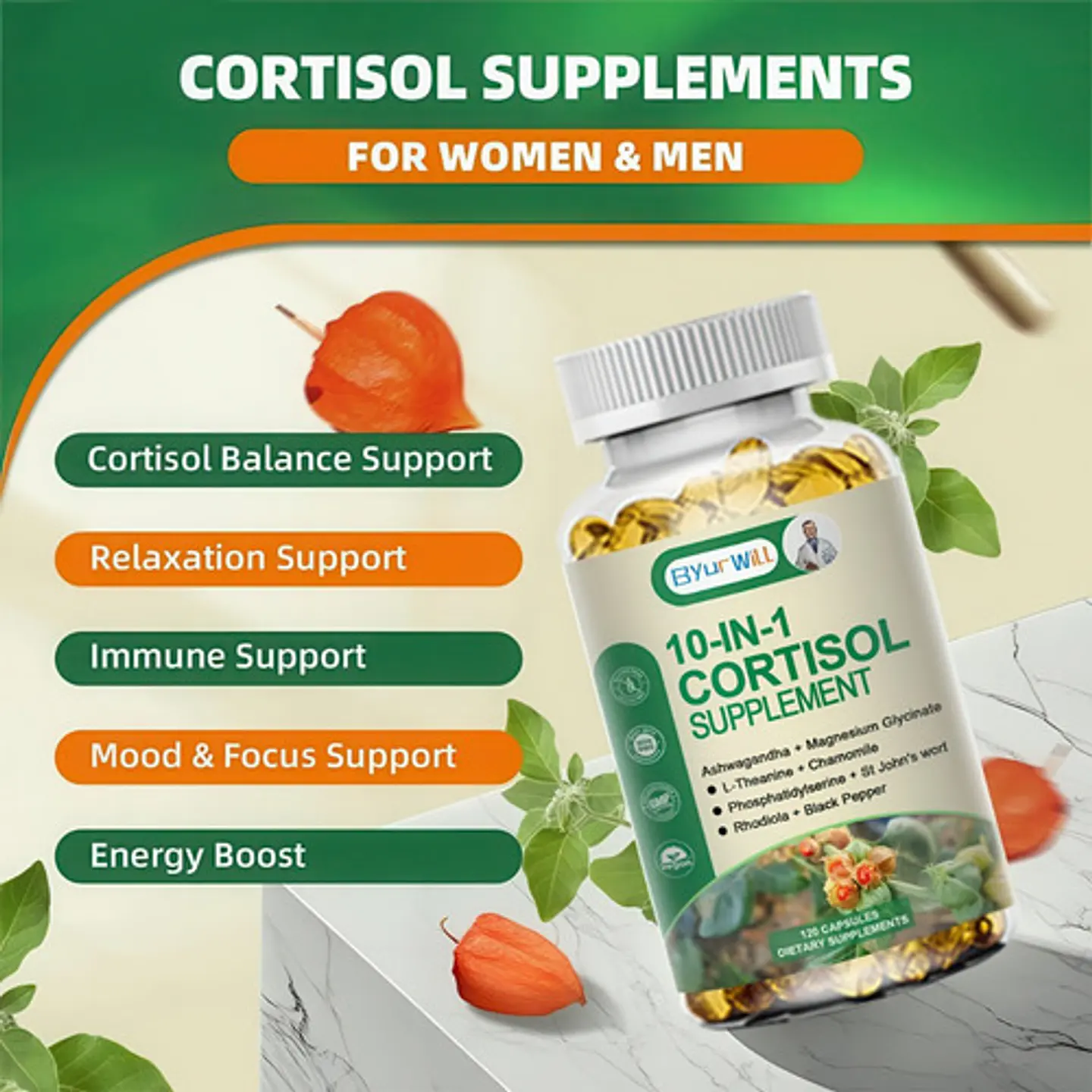 Suplemento Control Cortisol Ashwagandha Radiola Magnesio D3 6