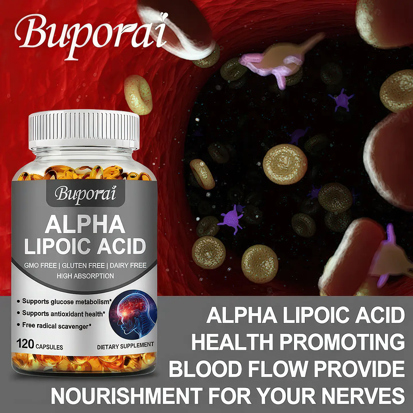 Ácido Alfa Lipoico Buporai 120 Cápsulas - Suplemento Natural 6