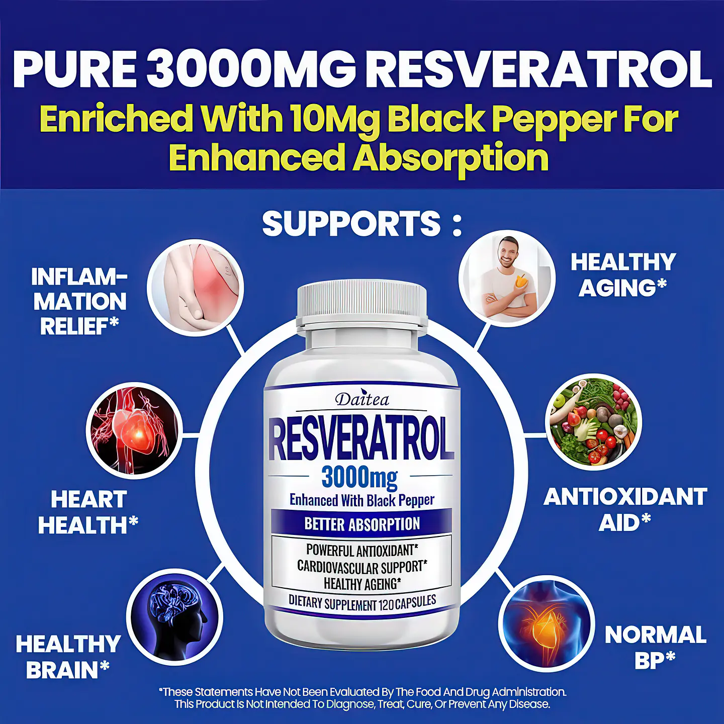 Daitea Resveratrol 3000 mg con Pimienta Negra - 120 Cápsulas 2
