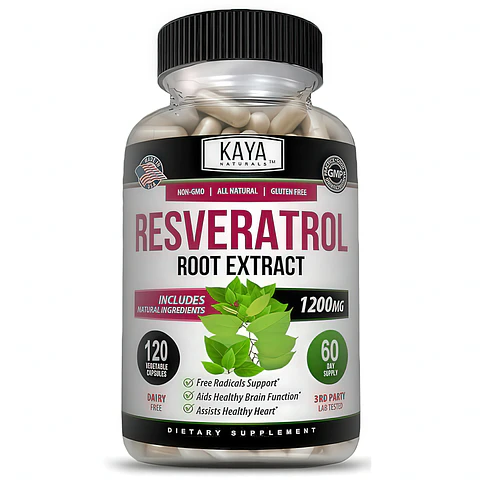 Kaya Naturals Resveratrol Extracto de Raíz 1200mg (50% Trans-Resveratrol) - 120 Cápsulas Vegetales