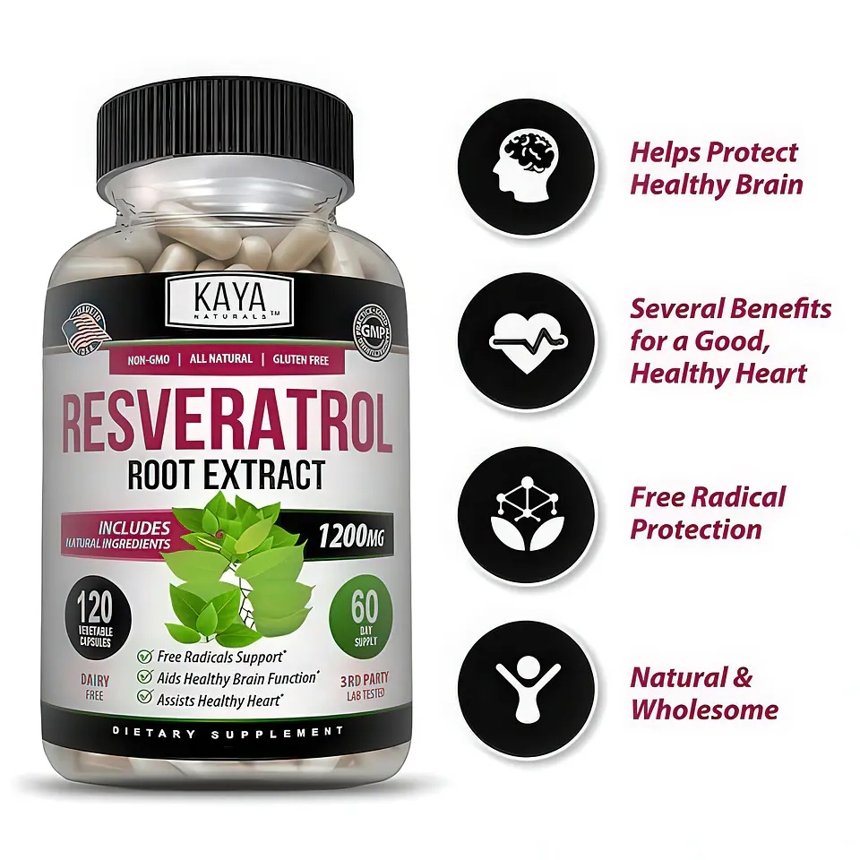 Kaya Naturals Resveratrol Extracto de Raíz 1200mg (50% Trans-Resveratrol) - 120 Cápsulas Vegetales 2