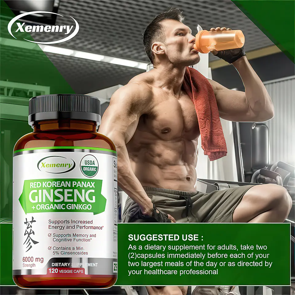 Xemenry Ginseng Rojo Coreano Panax (6000mg) + Ginkgo Biloba Orgánico - 120 Cápsulas Vegetales 6