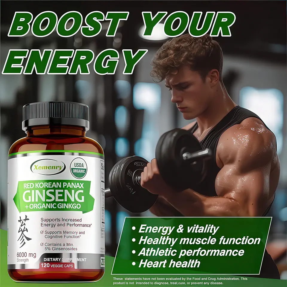 Xemenry Ginseng Rojo Coreano Panax (6000mg) + Ginkgo Biloba Orgánico - 120 Cápsulas Vegetales 9