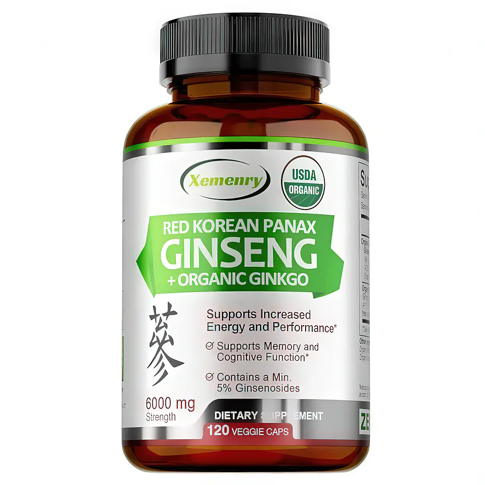 Xemenry Ginseng Rojo Coreano Panax (6000mg) + Ginkgo Biloba Orgánico - 120 Cápsulas Vegetales 1