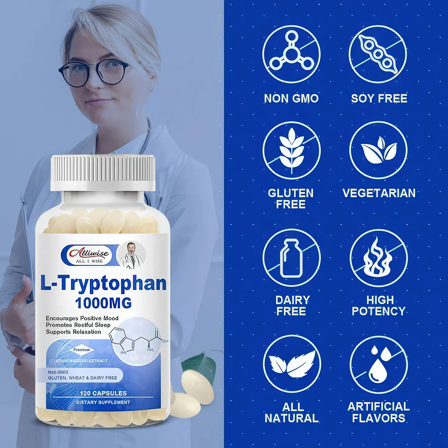 L-Triptófano 1000 mg Alliwise - 120 Cápsulas 6