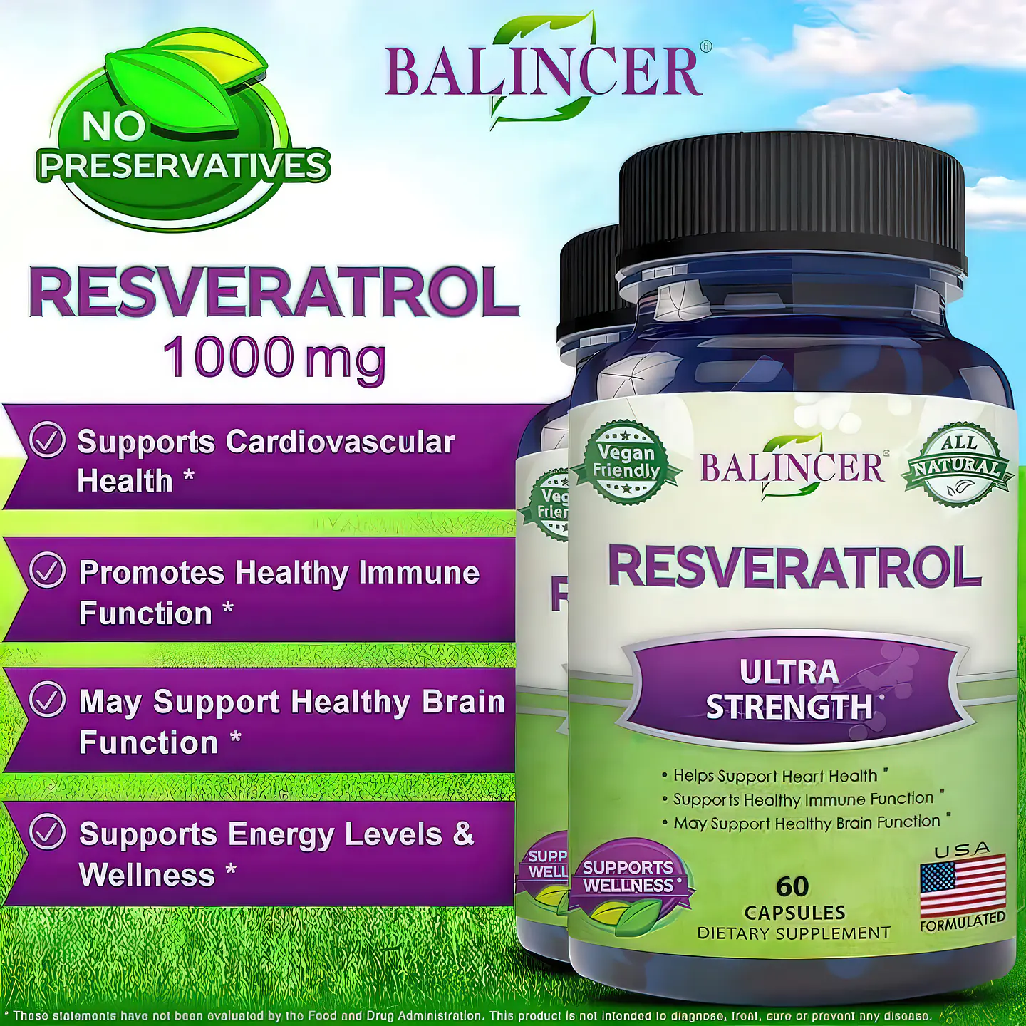 Balincer Resveratrol Ultra Strength 1000 mg (60 Cápsulas) 7
