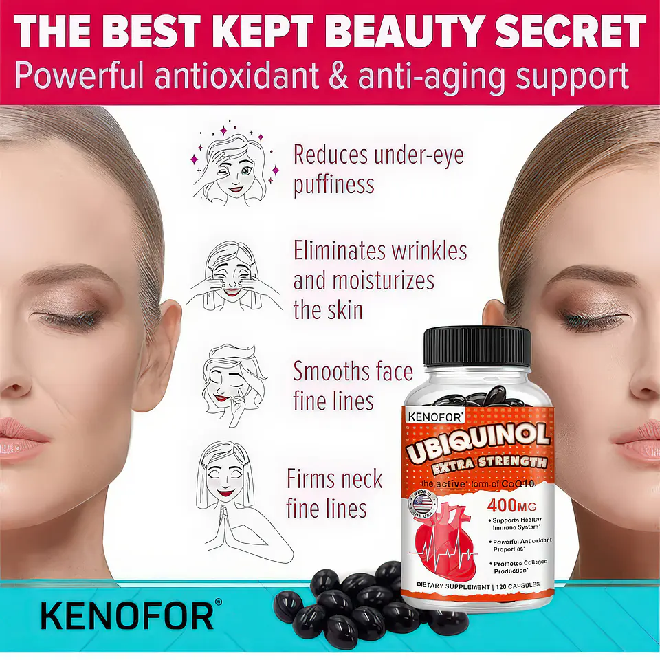 Kenofor Ubiquinol 400 mg (CoQ10 Activa) con Vitamina E y Bioperine - 120 Cápsulas Vegetales 3