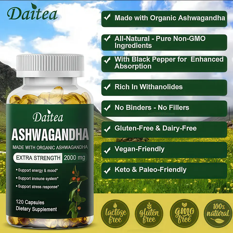 Daitea Organic Ashwagandha Extra Strength 2000 mg (120 Cápsulas) 6