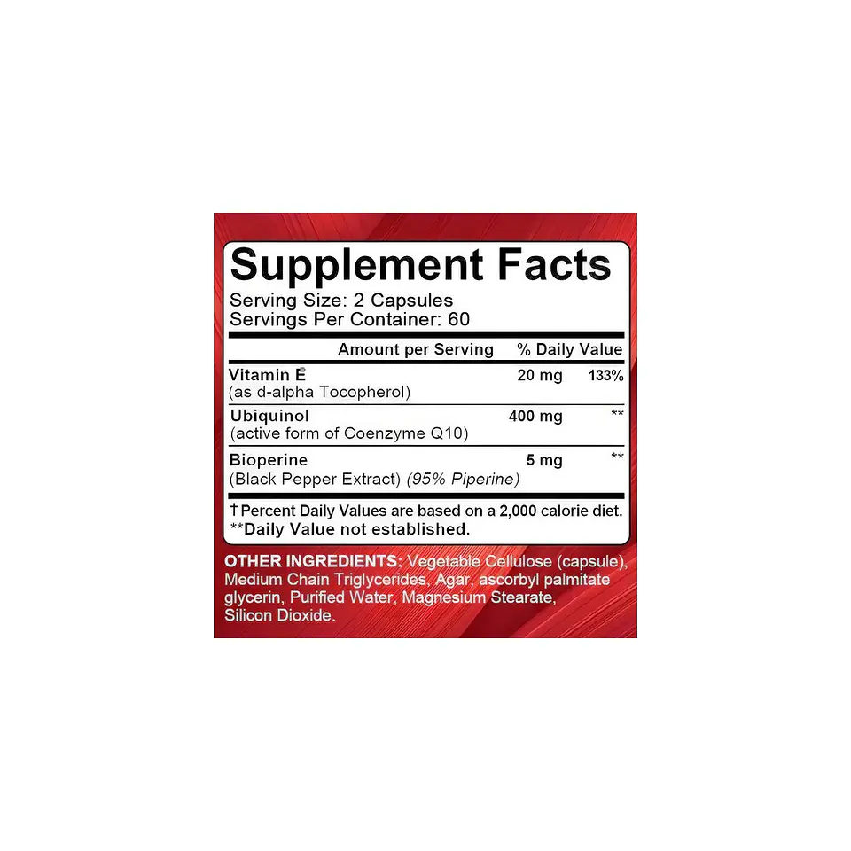 Ubiquinol Coenzima Q10 400 mg Vitamina E 120 Cápsulas Kenofor Vegan 2