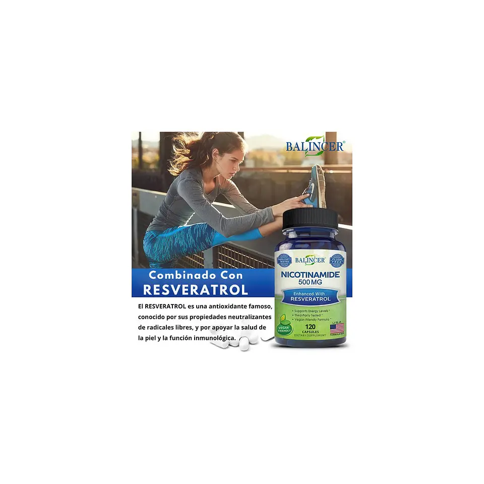 Nicotinamida 500 mg + Resveratrol 120 Cápsulas 4