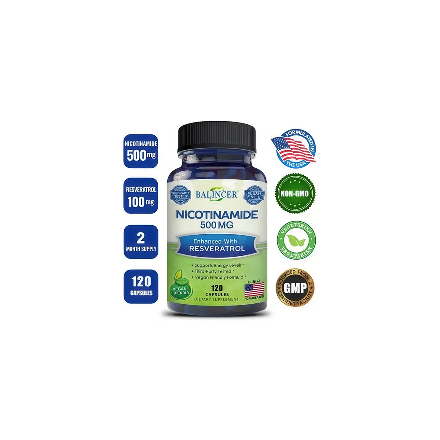 Nicotinamida 500 mg + Resveratrol 120 Cápsulas 6