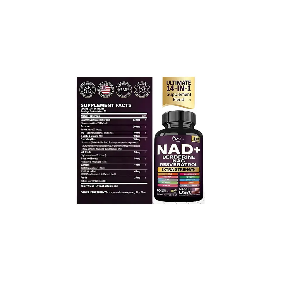 Nad+ Berberine NAC Y Resveratrol 14 En 1 De 60 Cápsulas 2