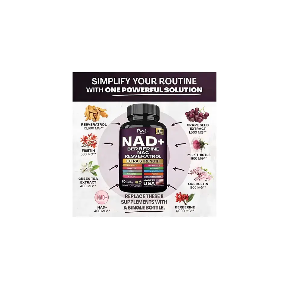 Nad+ Berberine NAC Y Resveratrol 14 En 1 De 60 Cápsulas 3