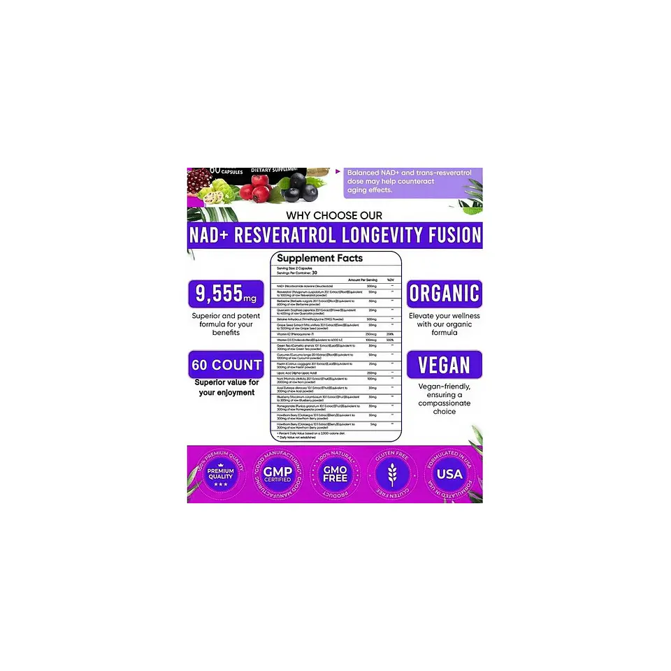 Nad+ Resveratrol Berberina Fisetin Quercetin 18 En 1 60 Cáp 2