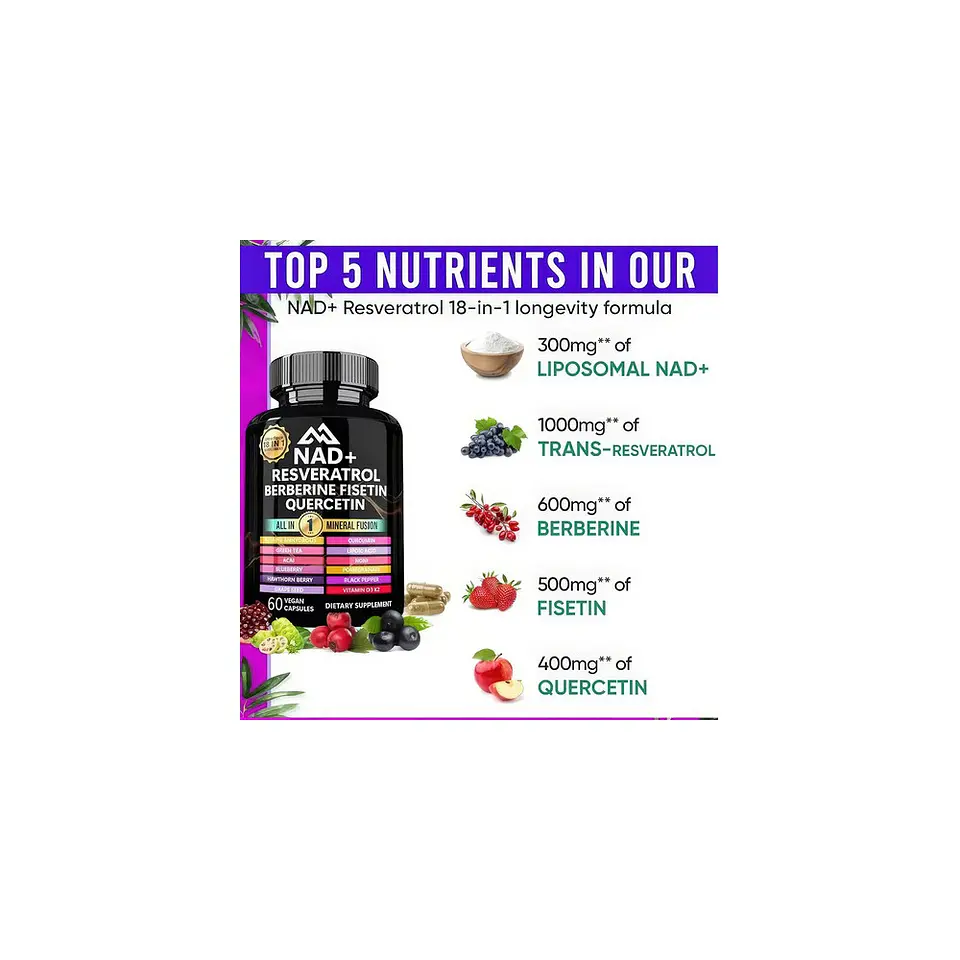 Nad+ Resveratrol Berberina Fisetin Quercetin 18 En 1 60 Cáp 4