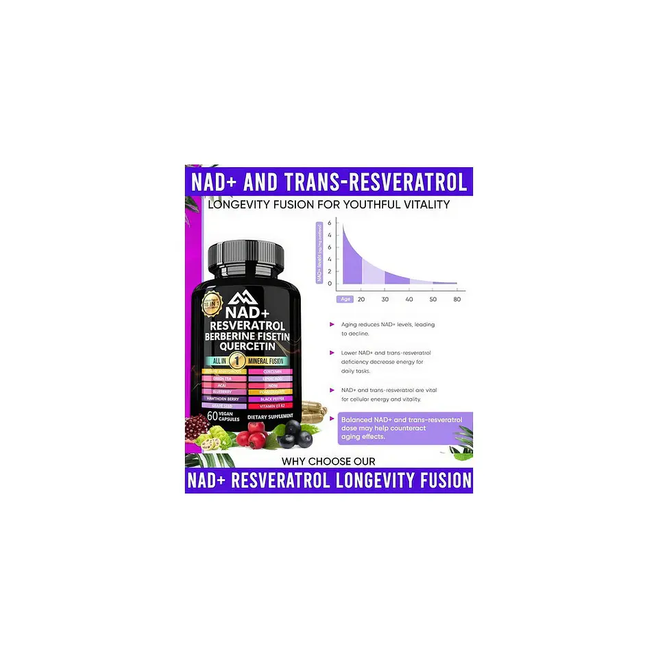 Nad+ Resveratrol Berberina Fisetin Quercetin 18 En 1 60 Cáp 5