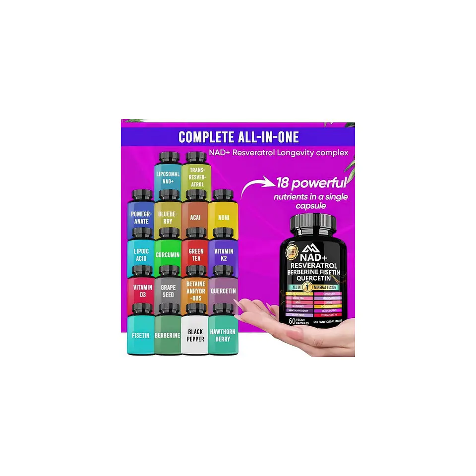 Nad+ Resveratrol Berberina Fisetin Quercetin 18 En 1 60 Cáp 6