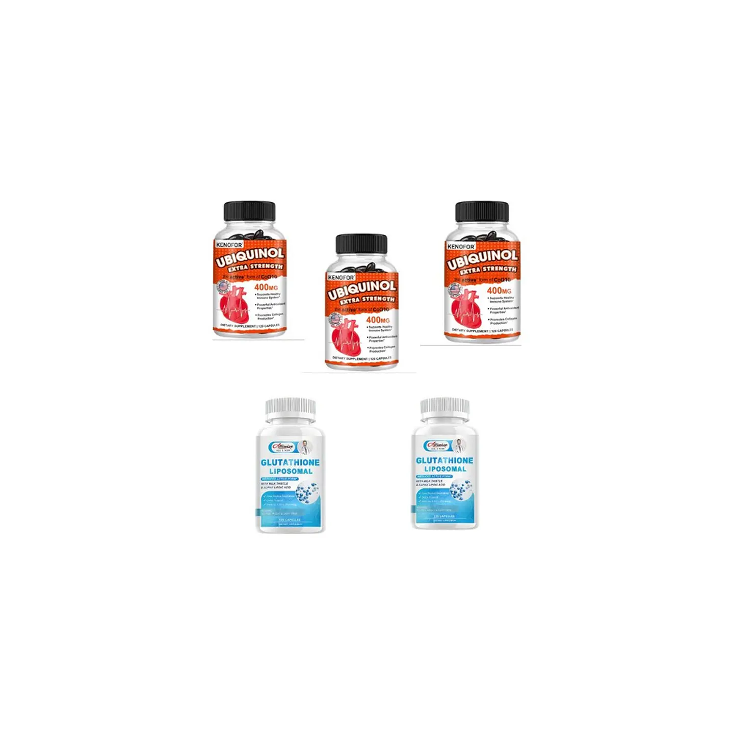 Pack 3 Ubiquinol 400 mg + 2 Glutatión Liposomal 120 Cápsulas 1