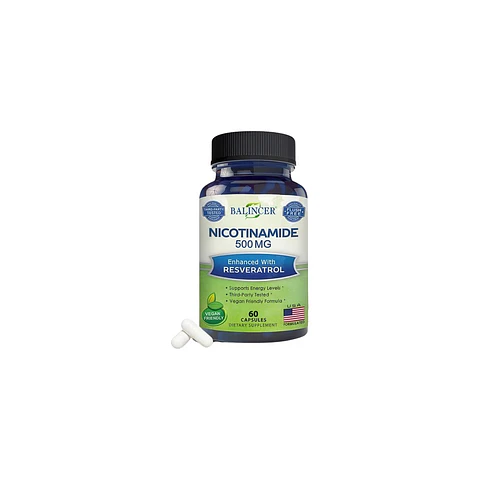 Nicotinamida Balincer 500 mg Resveratrol 60 Cápsulas Sin Gluten Vegano