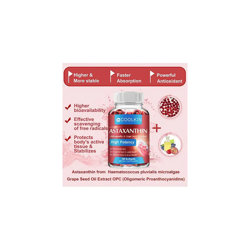 Astaxantina 24 mg Con Aceite De Uva Y Ashwagandha 60 Cápsulas 5