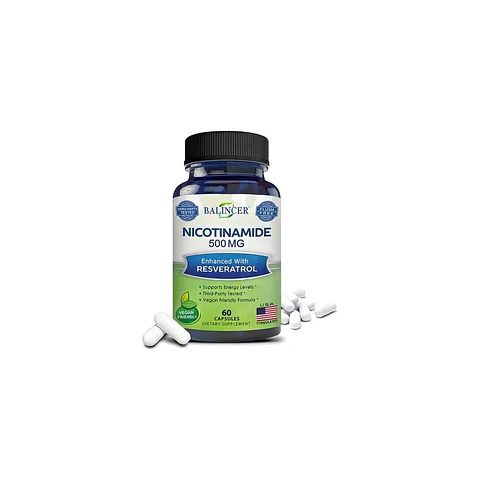 Nicotinamida Balincer 500 mg Resveratrol 60 Cápsulas Sin Gluten Vegano