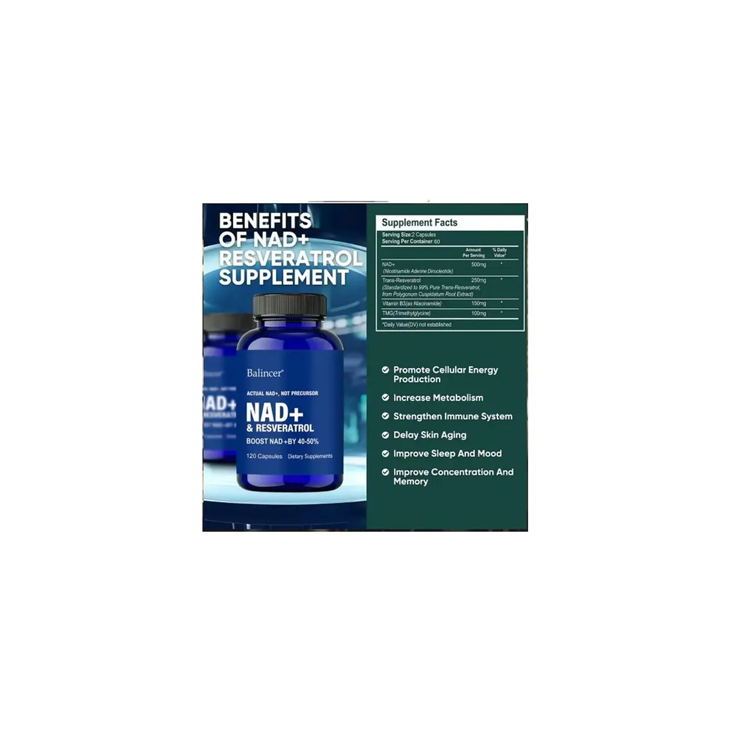 NAD+ Resveratrol Balincer 120 Cápsulas 5