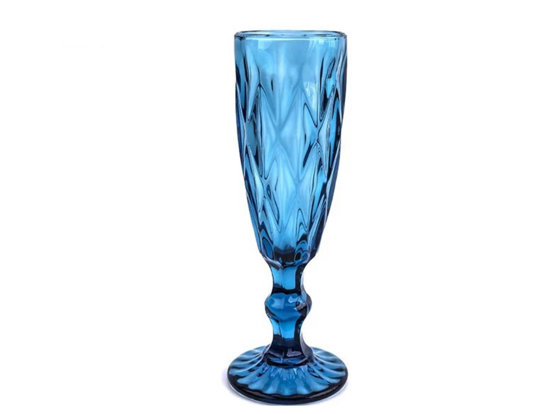 Set de 6 Copas de Champagne Azul Modelo Rombo