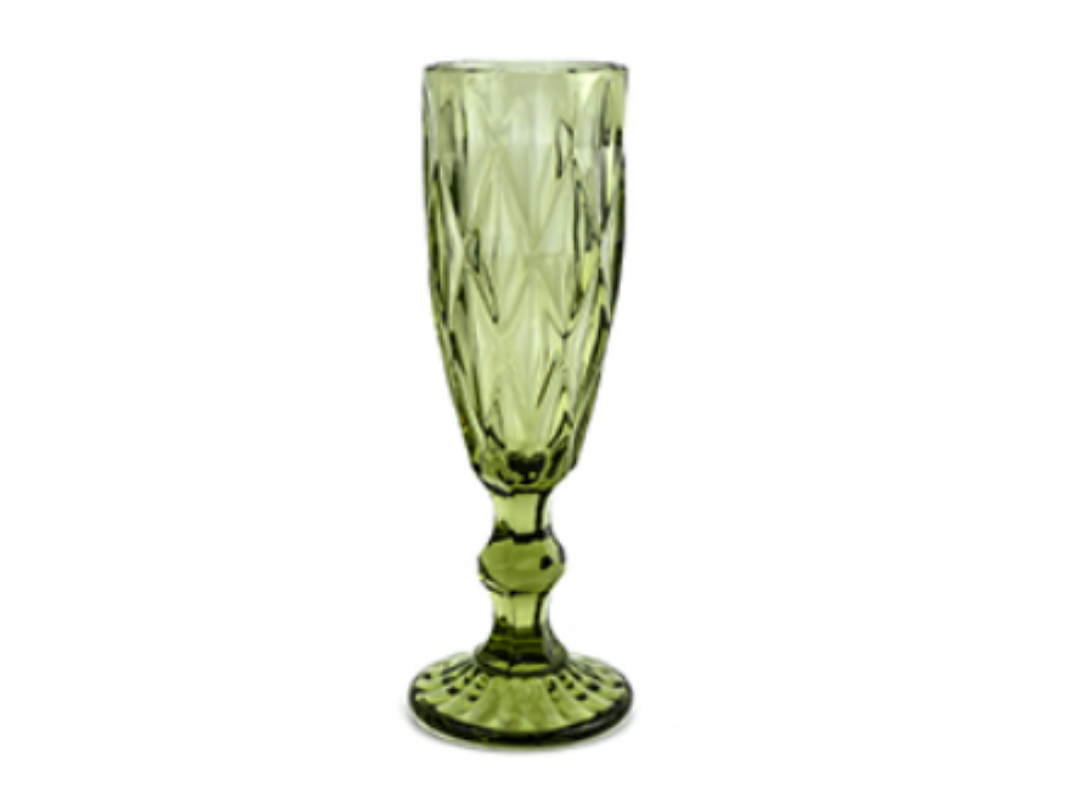 Set de 6 Copas de Champagne Verde Modelo Rombo