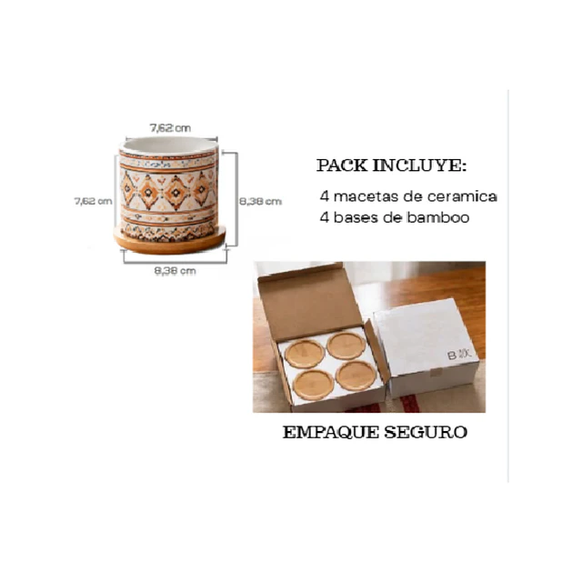 Set macetas cerámica para suculentas 4 unidades