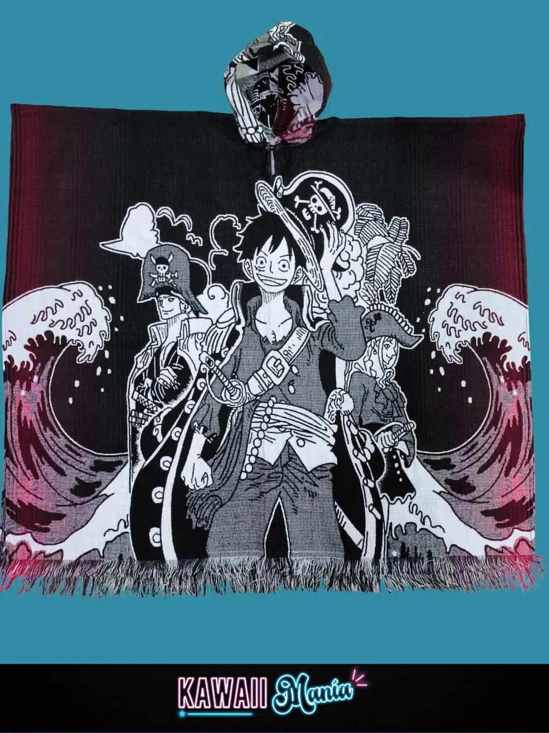 Poncho One Piece olas (rojo) 1