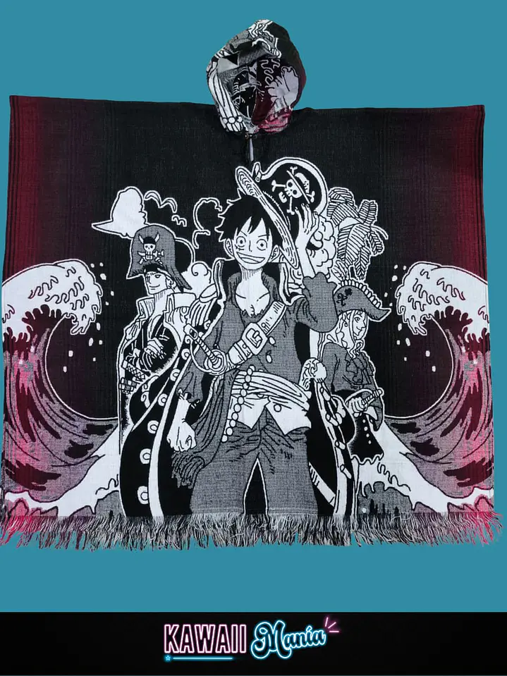 Poncho One Piece olas (rojo) 1