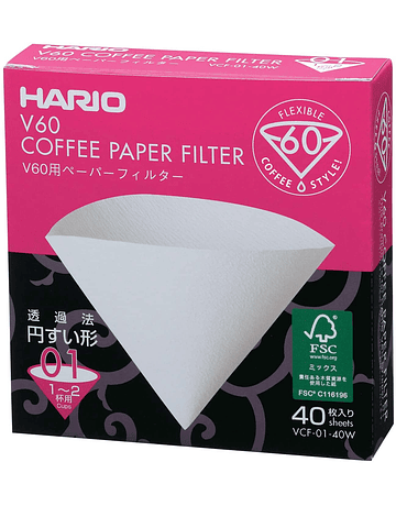 V60 Filtro de papel blanco 01 - 40 Und