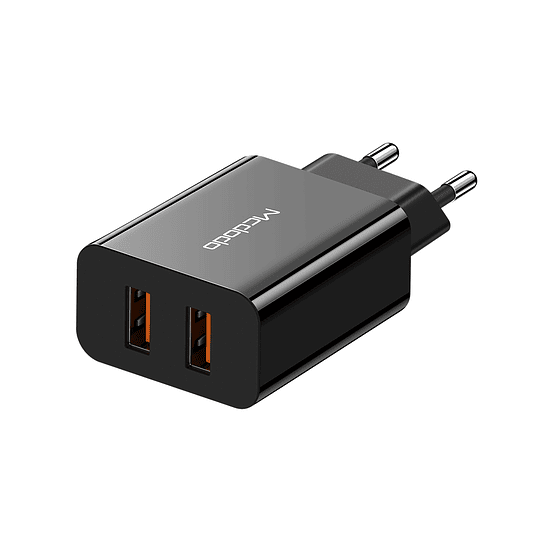 Cargador, con 2 Puertos USB, Carga Rápida de 18W negro