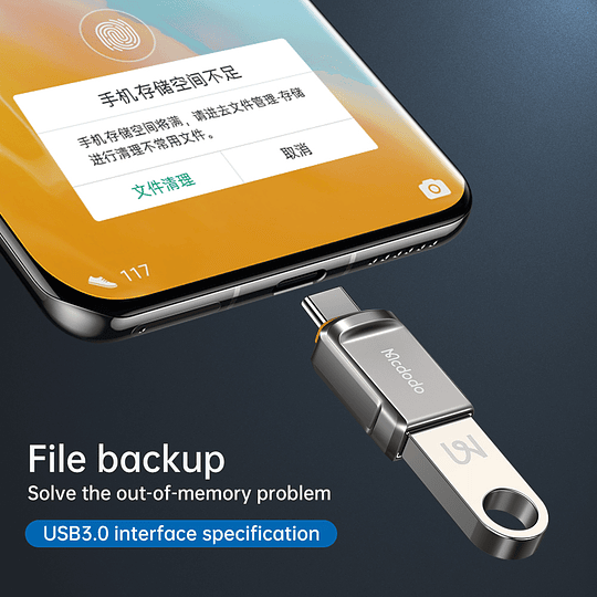 Adaptador USB respalda info del celular a un pendrive Tipo C