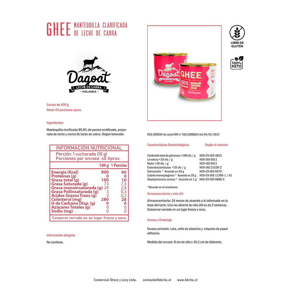 Ghee Dagoat | Mantequilla clarificada de leche de cabra | Sin sal | 400 g