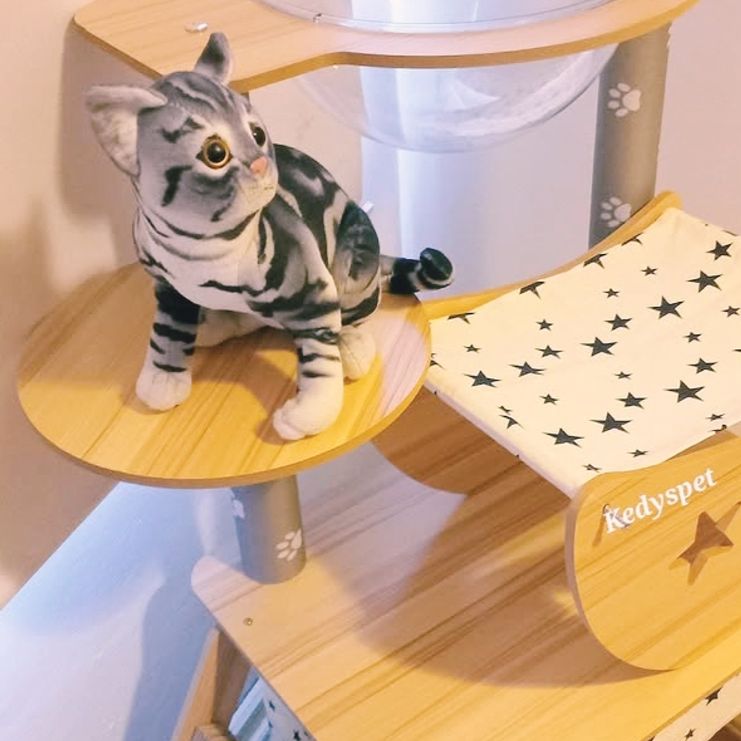 Rascador de madera para gatos 1.30 cm altura diseño Estrellas OFERTA 2