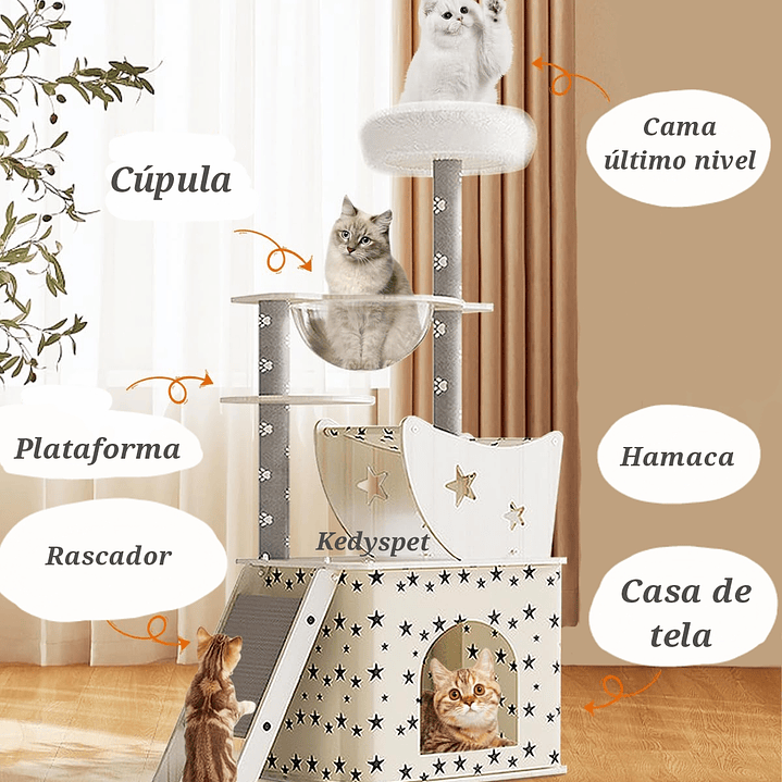 Rascador de madera para gatos 1.30 cm altura diseño Estrellas OFERTA 4