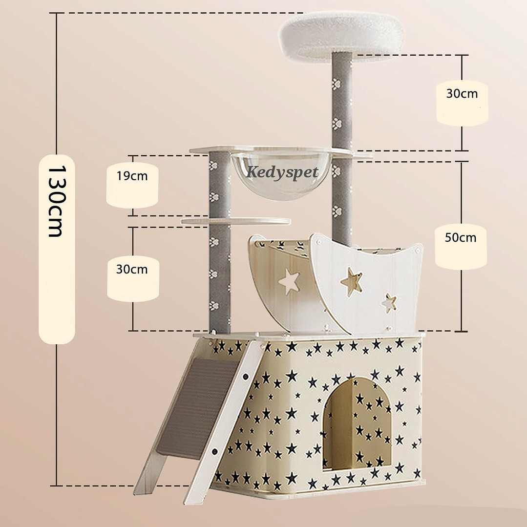 Rascador de madera para gatos 1.30 cm altura diseño Estrellas OFERTA 5