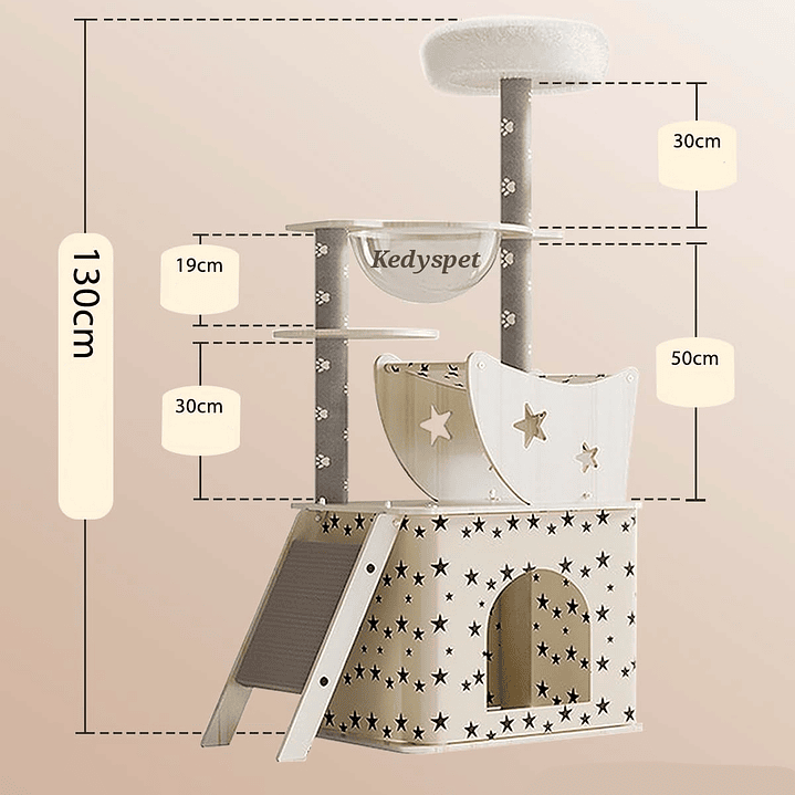 Rascador de madera para gatos 1.30 cm altura diseño Estrellas OFERTA 5